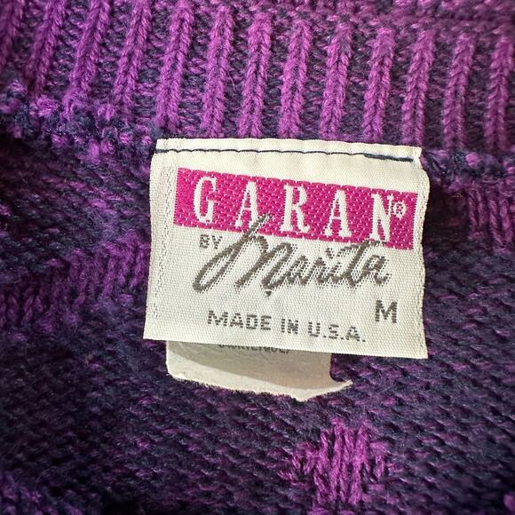 Garan by Marita Vintage Made in USA Purple Fleur De Lis Mock Neck Sweater Size M - Picture 3 of 8